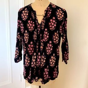 Roberta Roller Rabbit Black Multi Floral Print Popover shirt (XL)